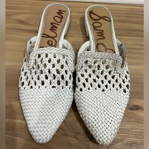 Sam Edelman Women's CLARA Slip-on Slides Flat Weave Leather White Size 8.5